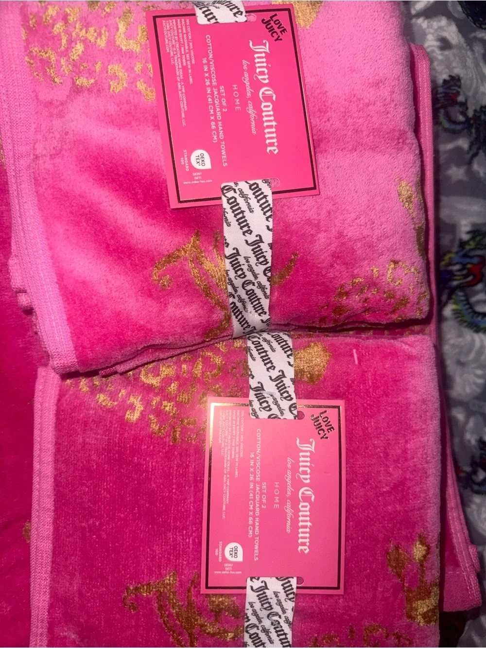 Juicy Couture Hot Pink Towels with Gold Accents